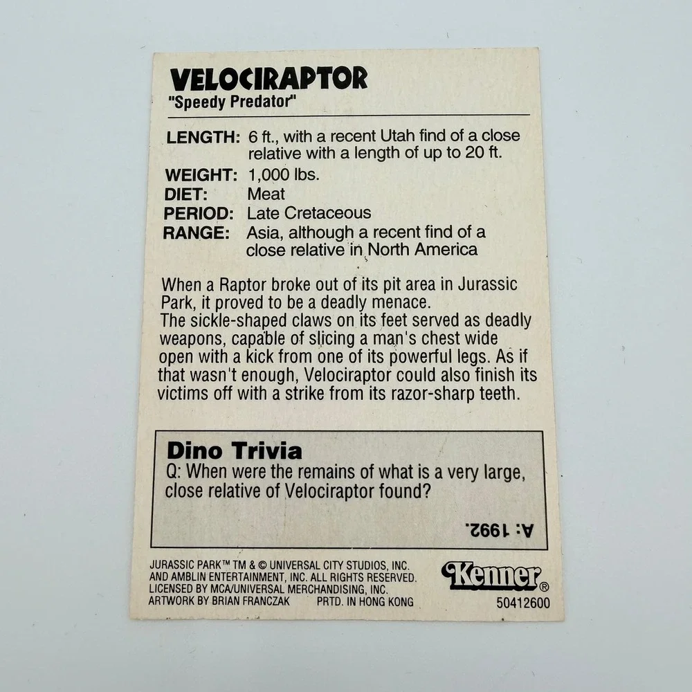Kenner Jurassic Park Trading Card Unisex OS Red Good Raptor Escape #12 1993